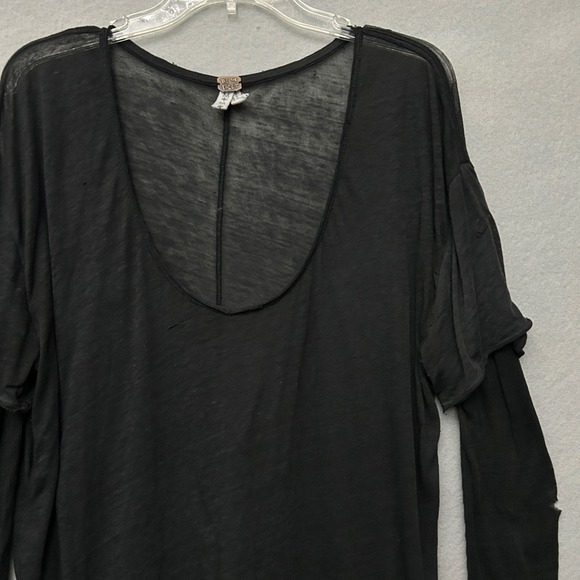 Free People We The Free Black Distressed Top Semi Sheer Long Sleeve M Whimsigoth - Picture 12 of 16